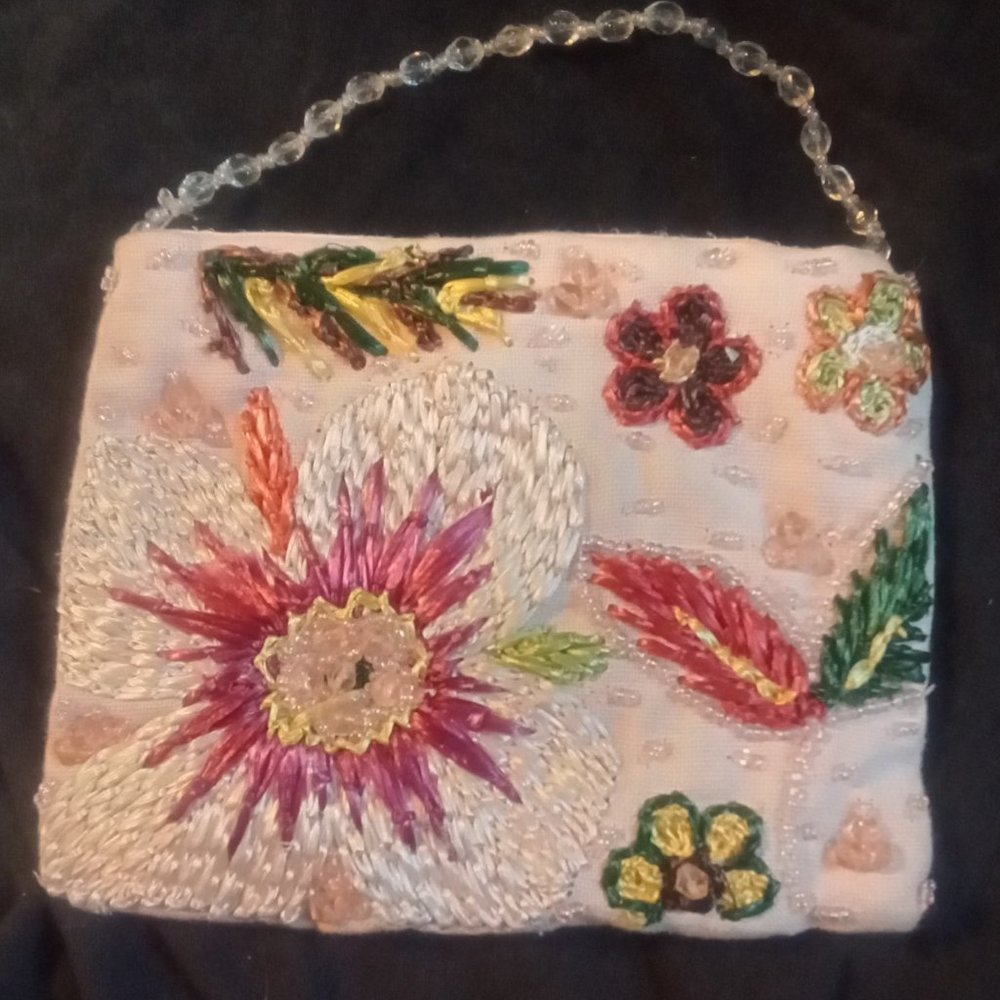 Pierre Urbach embroidered beaded floral clutch hand bag